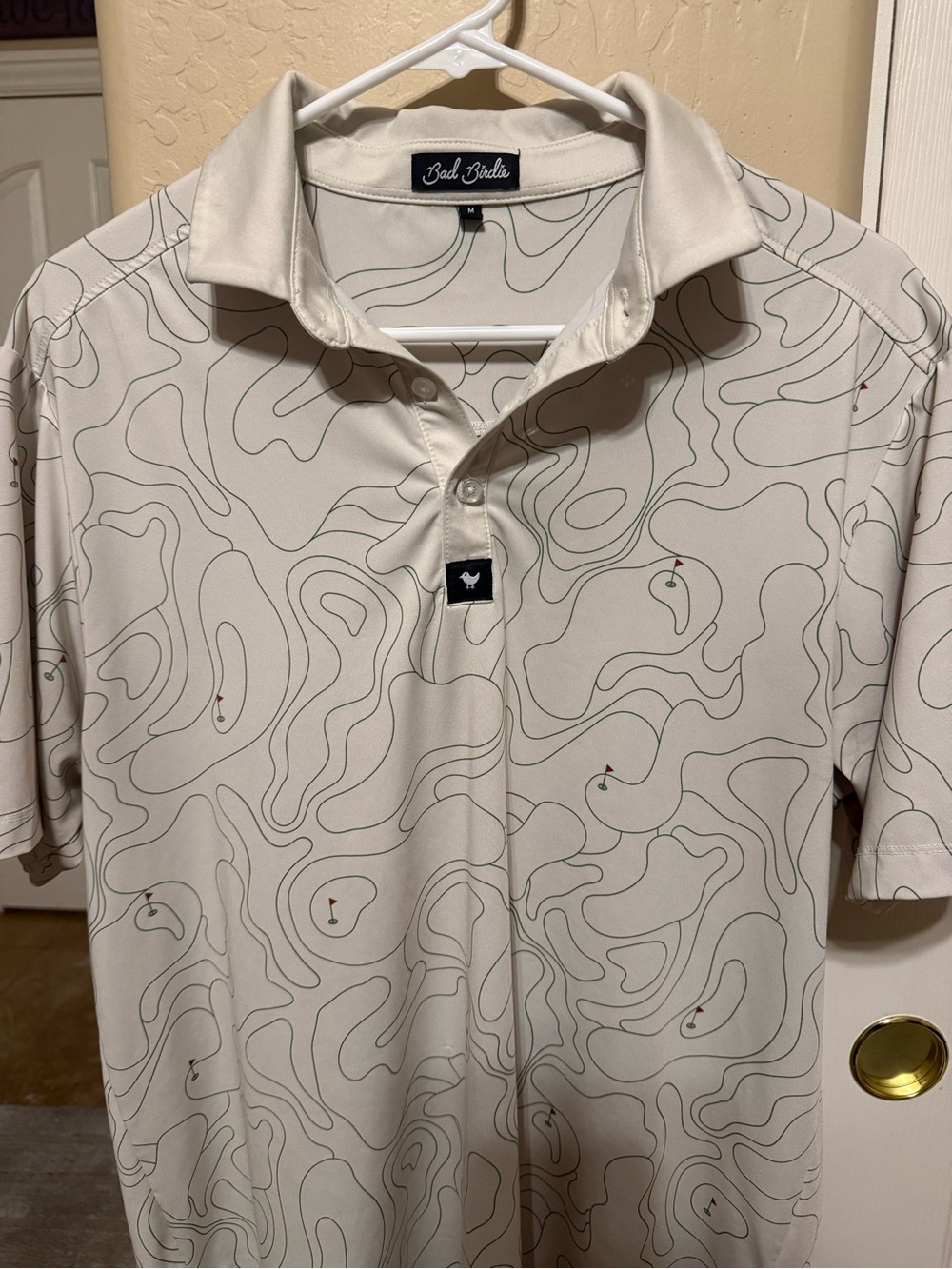 Bad Birdie Cream Polo with Topographic Line Print